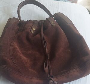 Lucky Brand Brown Suede Hobo Bag with Leather Handles